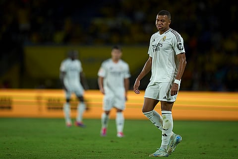 La liga 2024-25: Real Madrid's Kylian Mbappe gestures during the match against Las Palmas
